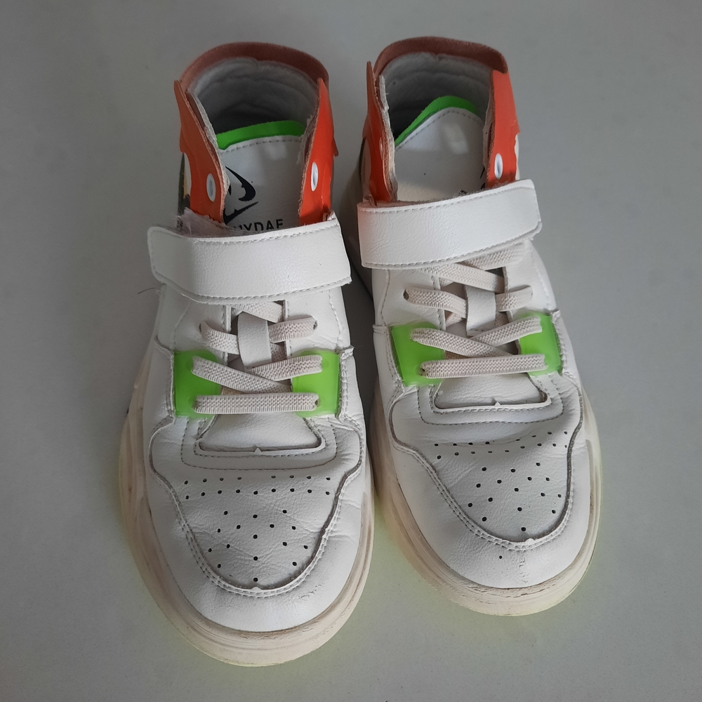Kids White and Orange High-Top Sneakers